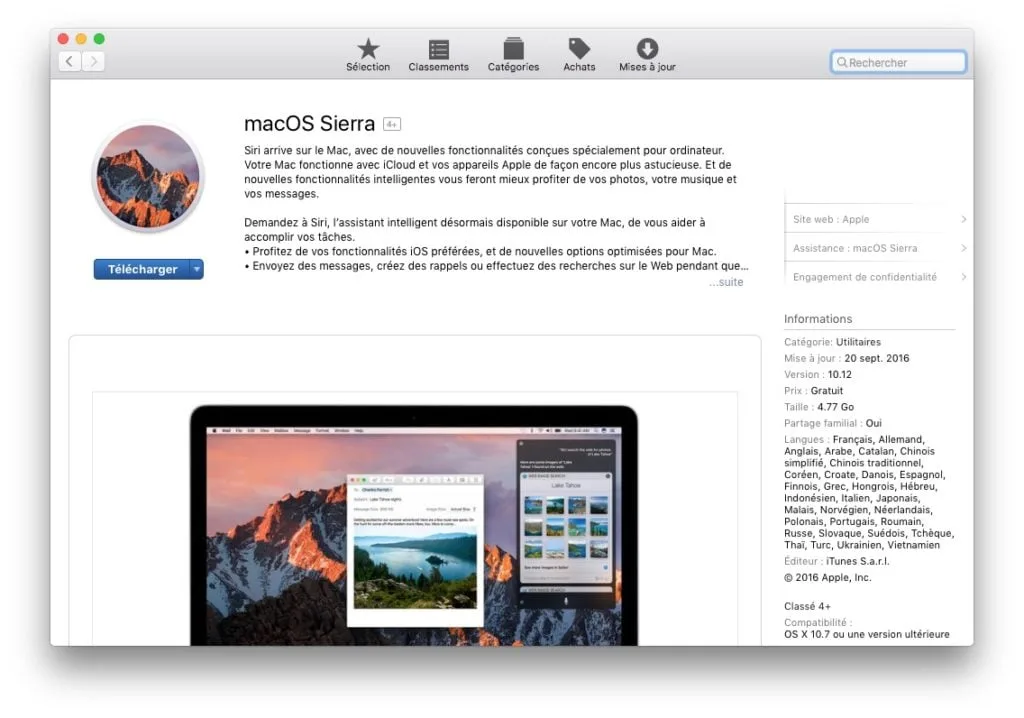 Télécharger macOS Sierra (10.12) depuis l'App Store 1 Telechargement macOS Sierra