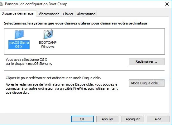 dual boot macOS Sierra Windows 10 demarrage
