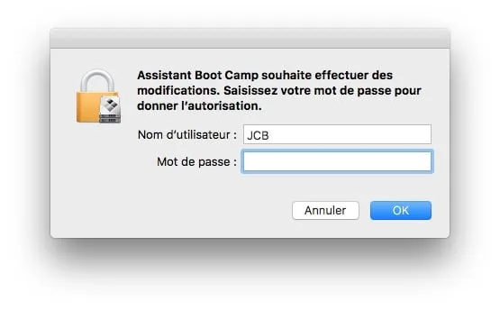 dual boot macOS Sierra Windows 10 mot de passe admin