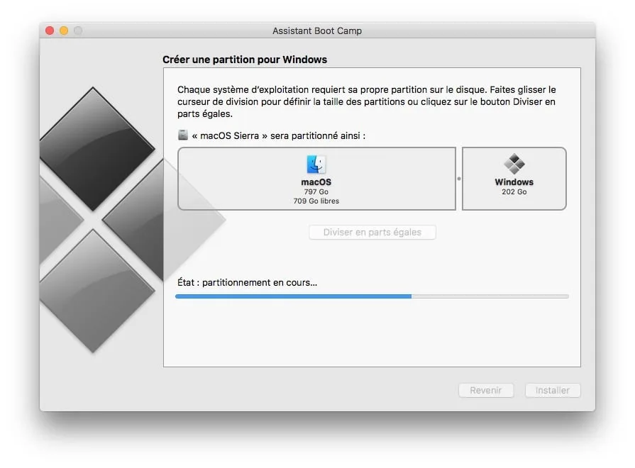 dual boot macOS Sierra Windows 10 partition en cours
