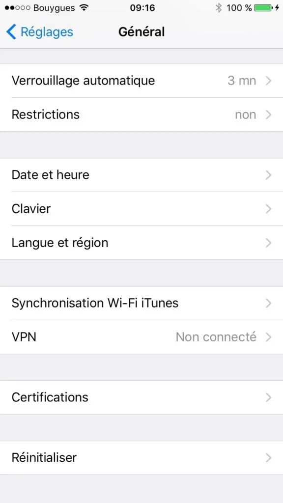 installation propre ios 10 reinitialiser