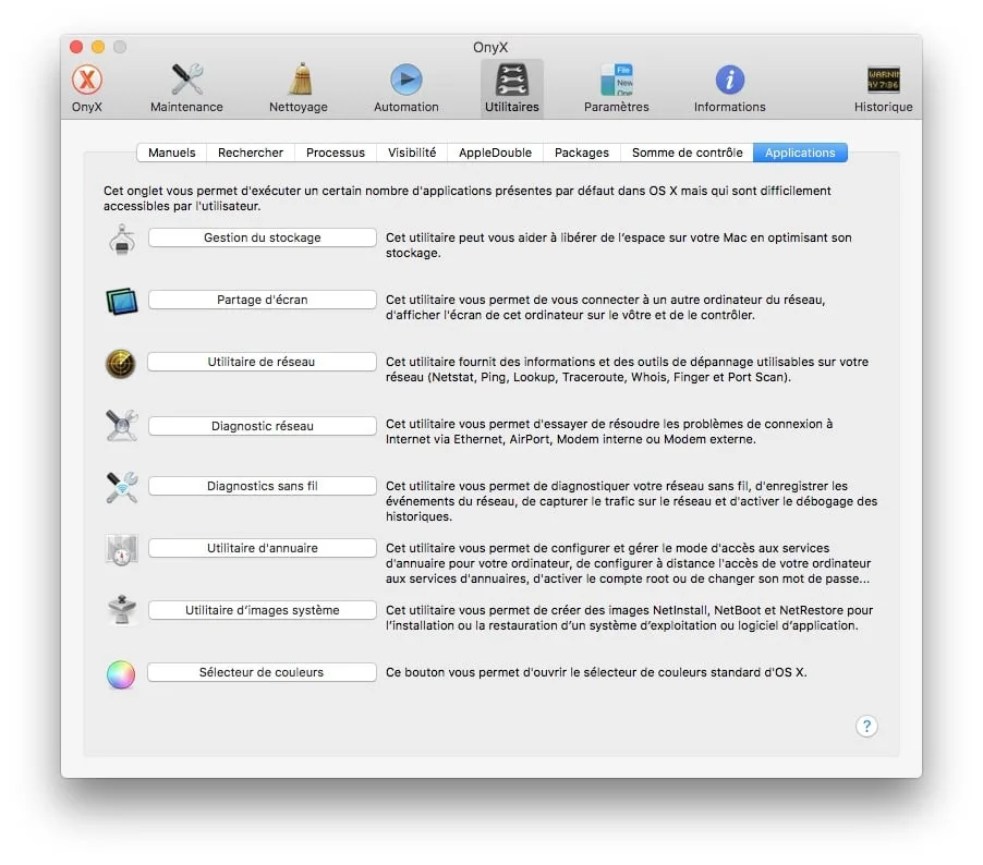 Onyx macOS Sierra (10.12) : mode d'emploi 9 Onyx macOS Sierra applications