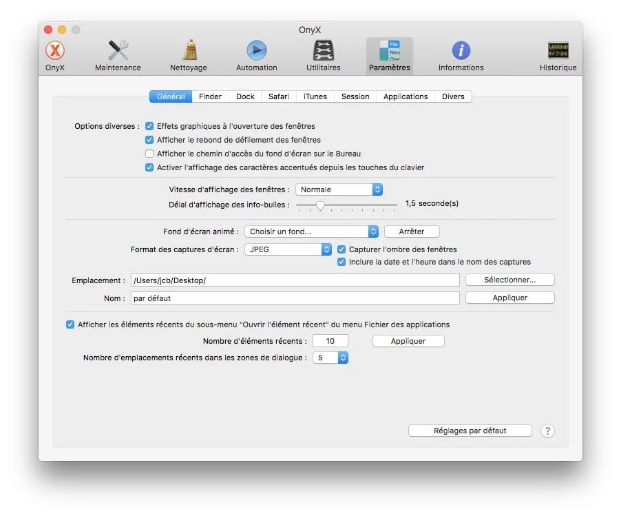 Onyx macOS Sierra (10.12) : mode d'emploi 10 Onyx macOS Sierra format captures ecran