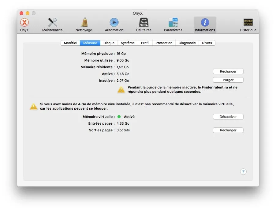 Onyx macOS Sierra (10.12) : mode d'emploi 13 Onyx macOS Sierra materiel memoire