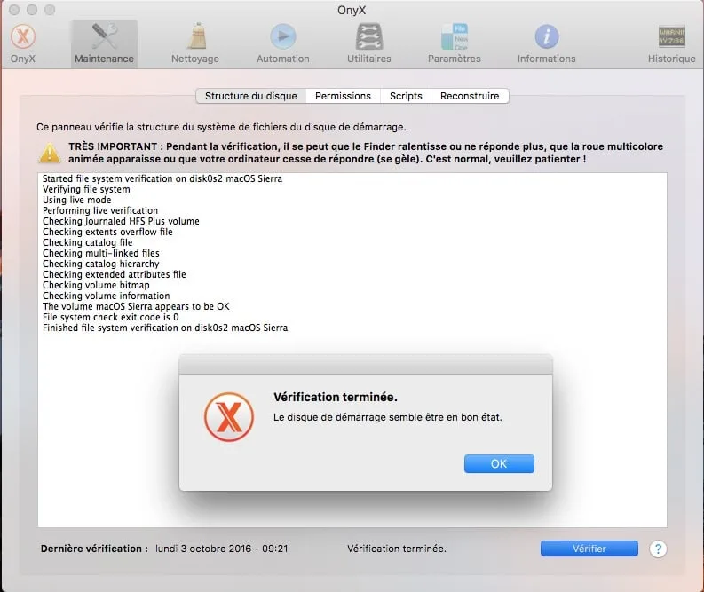 Onyx macOS Sierra (10.12) : mode d'emploi 2 Onyx macOS Sierra reparer permissions