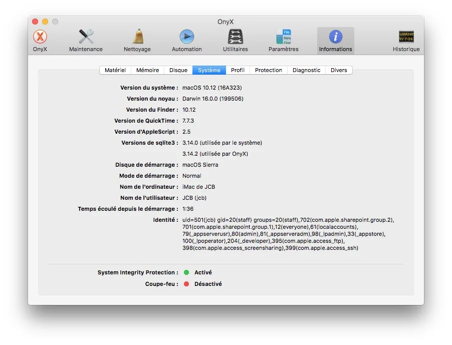 Onyx macOS Sierra (10.12) : mode d'emploi 14 Onyx macOS Sierra systeme configuration