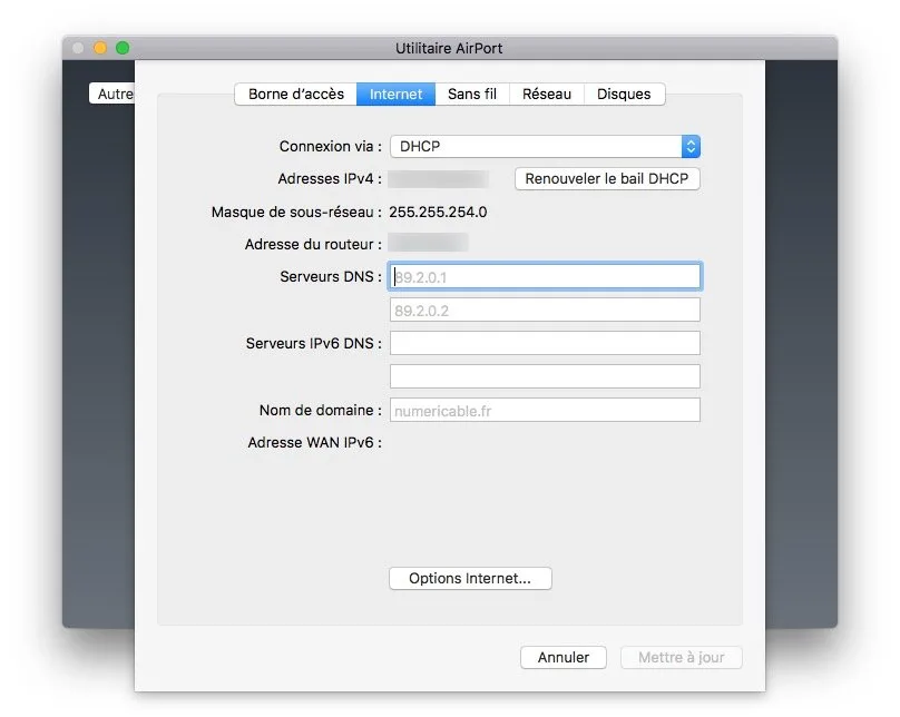 Apple Airport Extreme : tour d'horizon et configuration 8 Apple airport menu internet