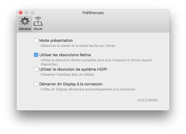 Utiliser un iPad en second ecran preferences air display