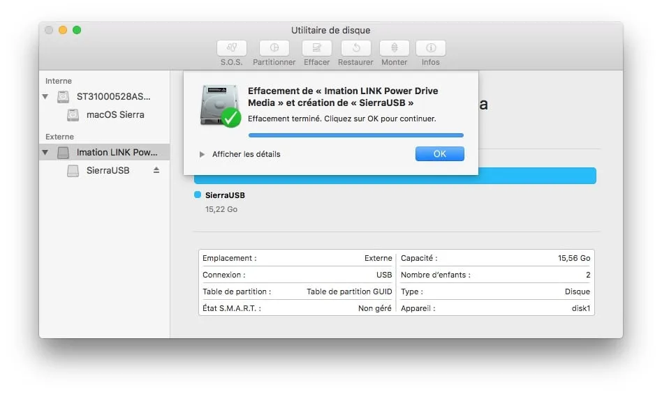 Installer macOS Sierra sur clé USB ou disque externe 2 Installer macOS Sierra sur cle USB formatage