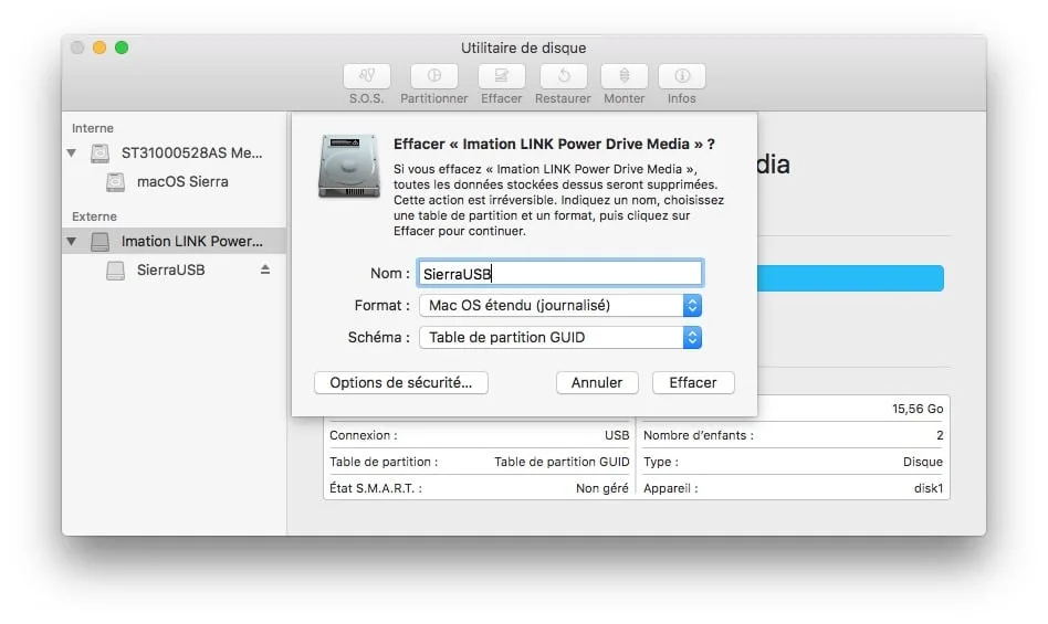 Installer macOS Sierra sur clé USB ou disque externe 1 Installer macOS Sierra sur clé USB formater