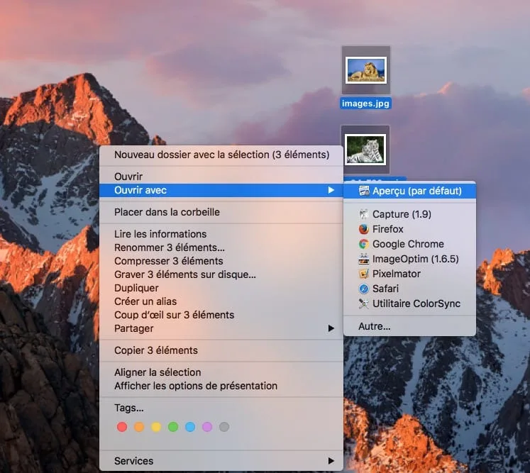 Convertir des images sur Mac selectionner sur le bureau