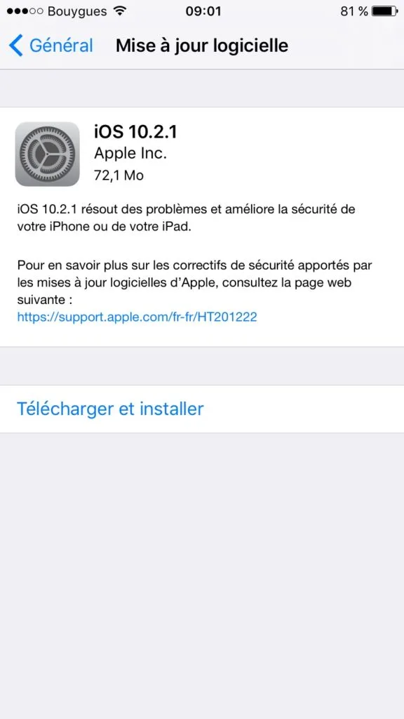 iOS 10.2.1 : mise à jour pour iPhone, iPad et iPod 1 iOS 10.2.1 mise a jour iphone