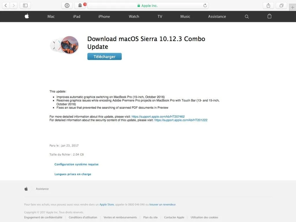 macOS Sierra 10.12.3 combo update