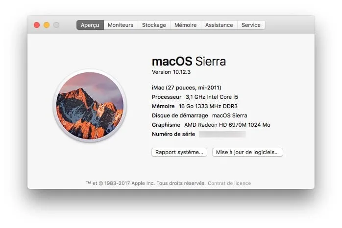 macOS Sierra 10.12.3 informations systeme