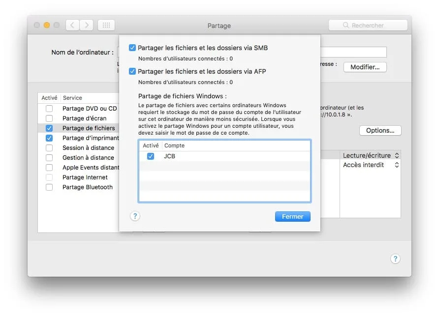 Créer un réseau entre un Mac et un PC (macOS Sierra / Windows 10) 4 Creer un reseau entre un Mac partage de fichiers smb et afp mac windows linux