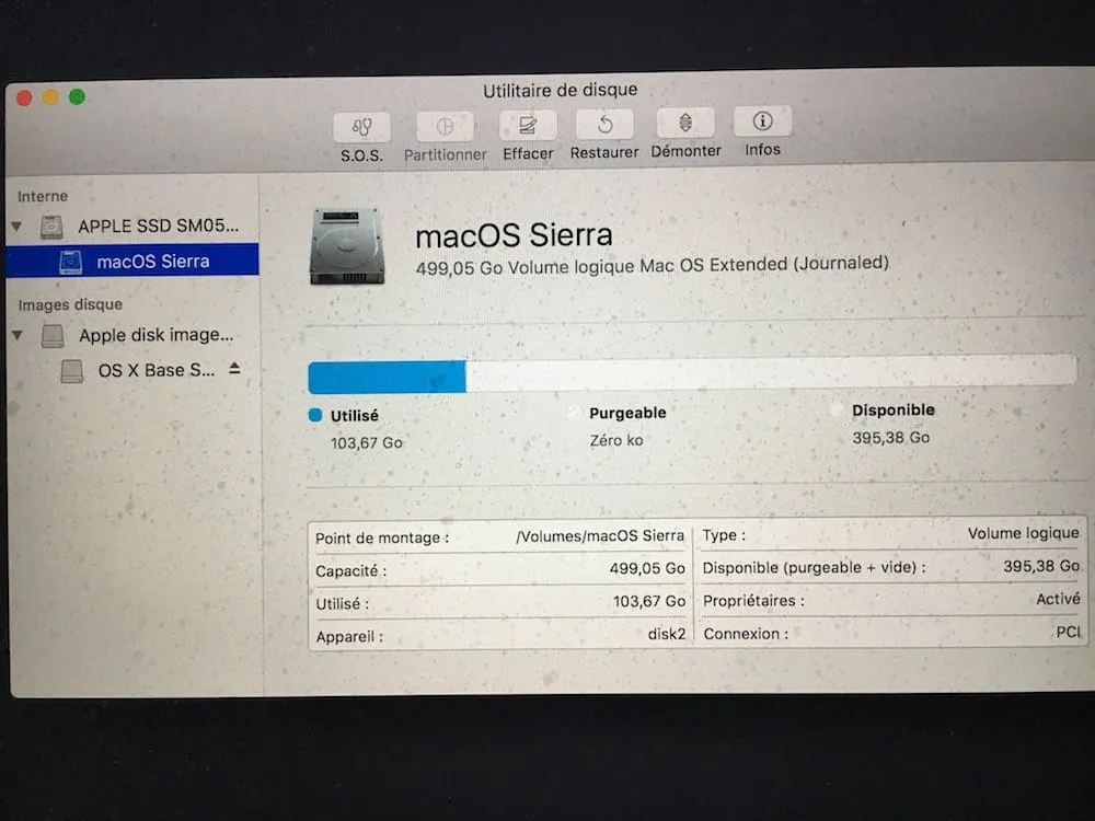 Verifier le disque de son Mac OS Sierra disk utility