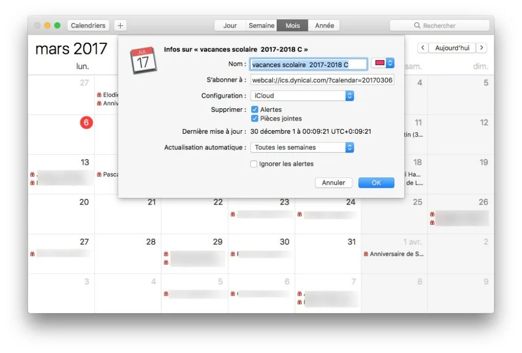 Ajouter les jours fériés sur le calendrier Mac, iPhone / iPad (fêtes noms, vacances, phase lunaire...) 6 Ajouter les jours feries sur le calendrier Mac exporter flux