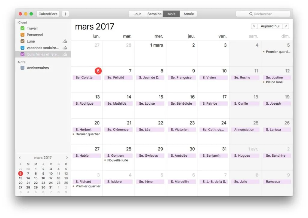 Ajouter les jours fériés sur le calendrier Mac, iPhone / iPad (fêtes noms, vacances, phase lunaire...) 7 Ajouter les jours feries sur le calendrier Mac ical