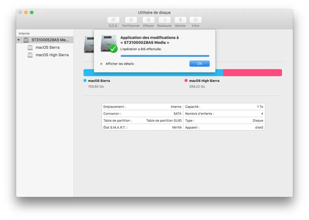 Installer macOS High Sierra en dual boot redimensionner disque