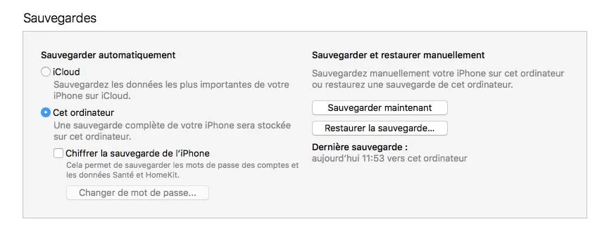 downgrade ios 11 vers ios 10 sauvegarde