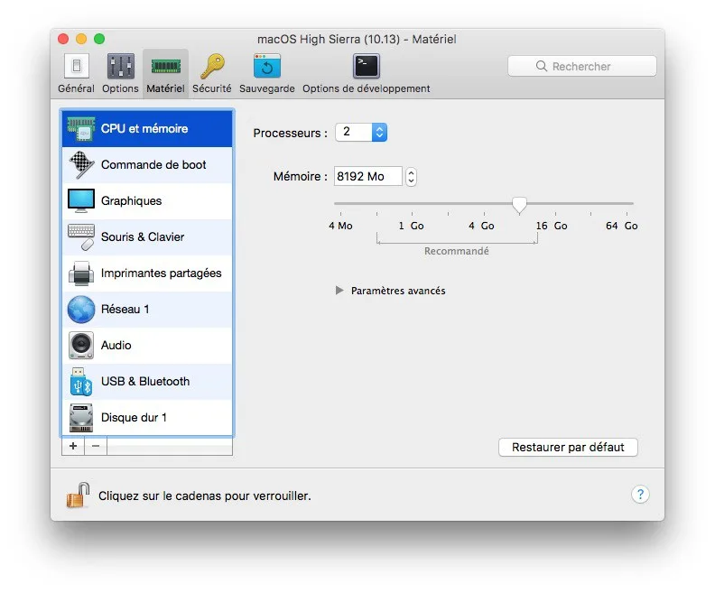 Installer macOS High Sierra avec parallels desktop