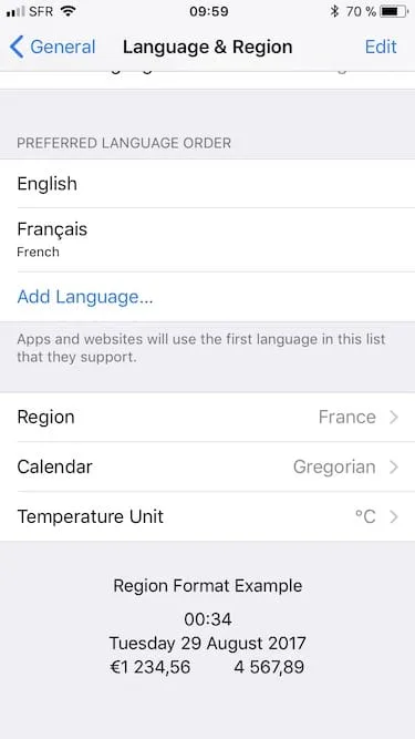 Changer la langue d'un iPhone english