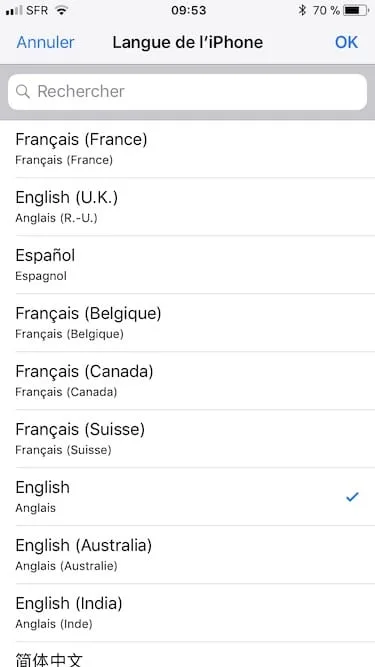 changer la langue d'un iphone anglais