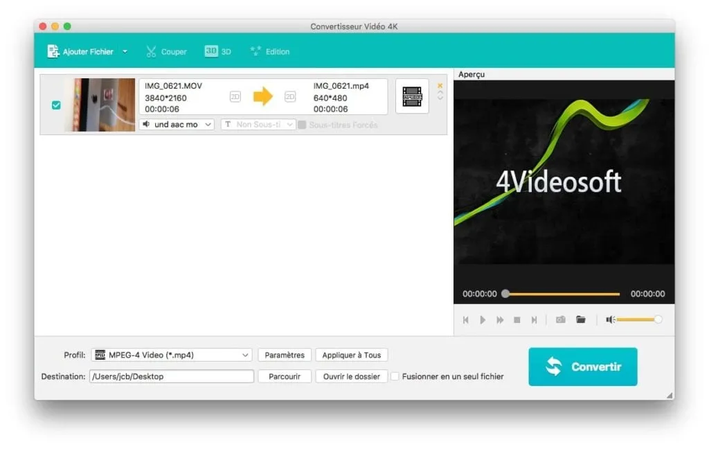 Convertir une video 4K sur Mac sur MacOS Mac OS X