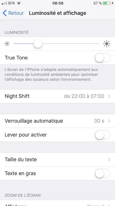Desactiver True Tone sur iPhone 8