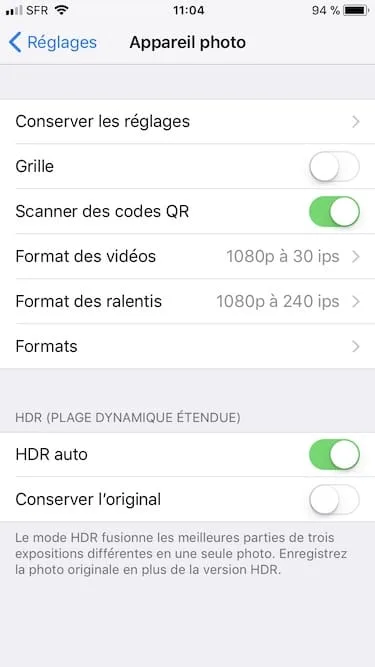 Scanner un QR Code avec un iPhone sous iOS 11 parametres