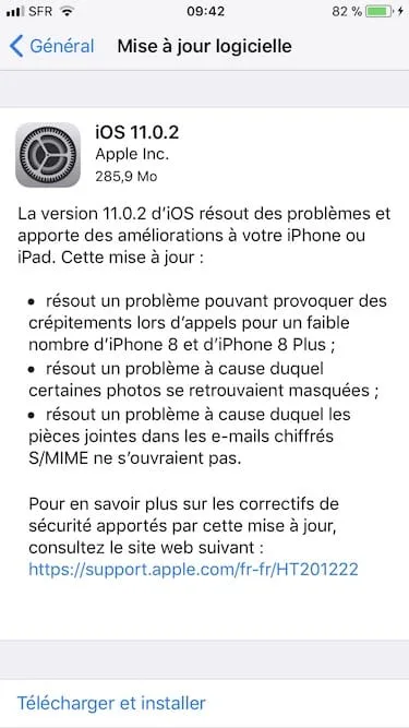 iOS 11.0.2 mise a jour logicielle