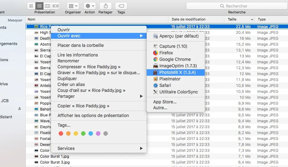 Convertir des photos sur Mac photomill