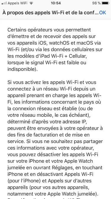 Appels WiFi sur iPhone X, 8, 7, 6S, 6 et SE : mode d'emploi 5 appels wifi sur iphone a propos des appels Wi-Fi et de la confidentialite