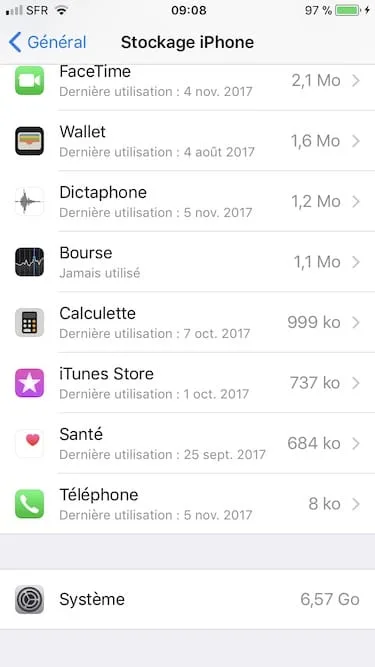 gerer l'espace de stockage iphone memoire systeme
