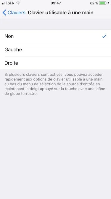 Activer le clavier a une main sur iPhone reglages