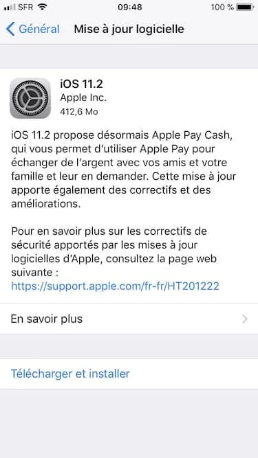 iOS 11.2 mise a jour OTA