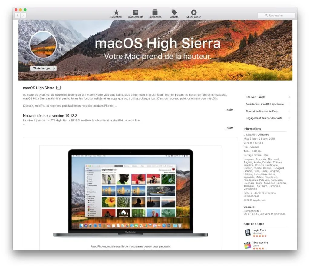 macOS High Sierra 10.13.3 Mac App Store