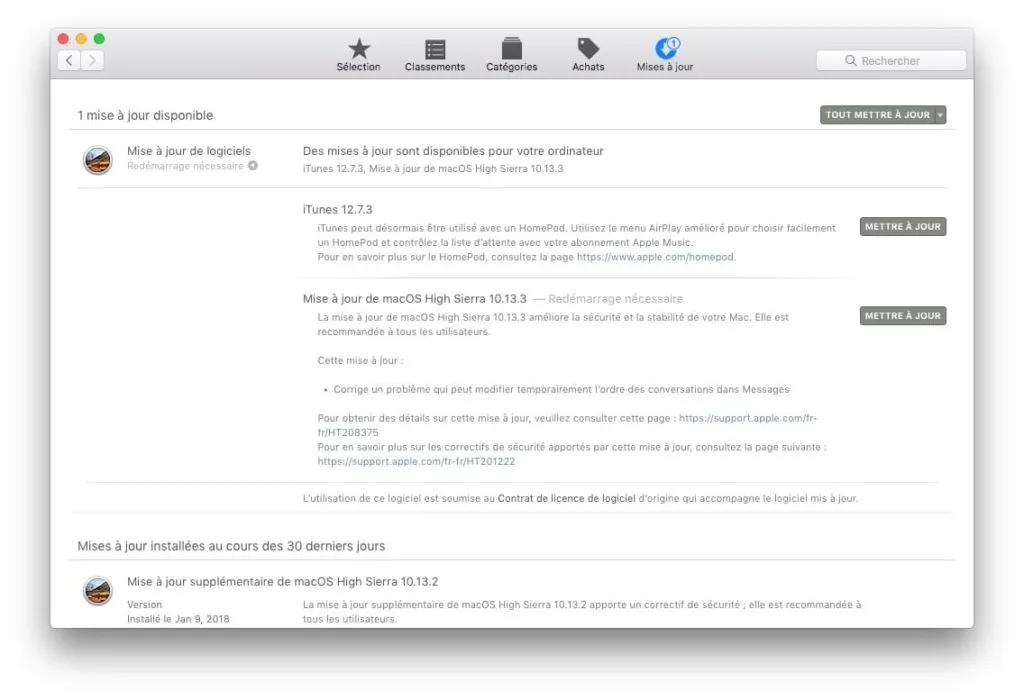 macOS High Sierra 10.13.3 mise a jour Mac