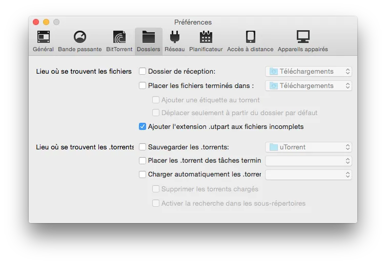 Configurer uTorrent Yosemite en 7 étapes (Mac OS X 10.10) 6 uTorrent Yosemite Dossiers