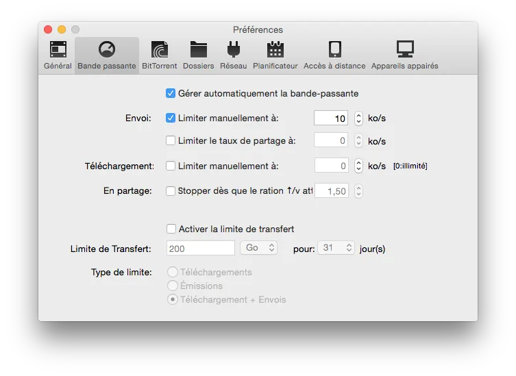 Configurer uTorrent Yosemite en 7 étapes (Mac OS X 10.10) 4 uTorrent Yosemite bande passante