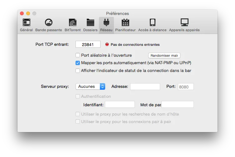 Configurer uTorrent Yosemite en 7 étapes (Mac OS X 10.10) 7 uTorrent Yosemite onglet reseau par defaut