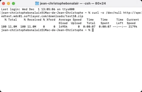 vitesse de connexion sur mac avec curl Test Server Download Speeds