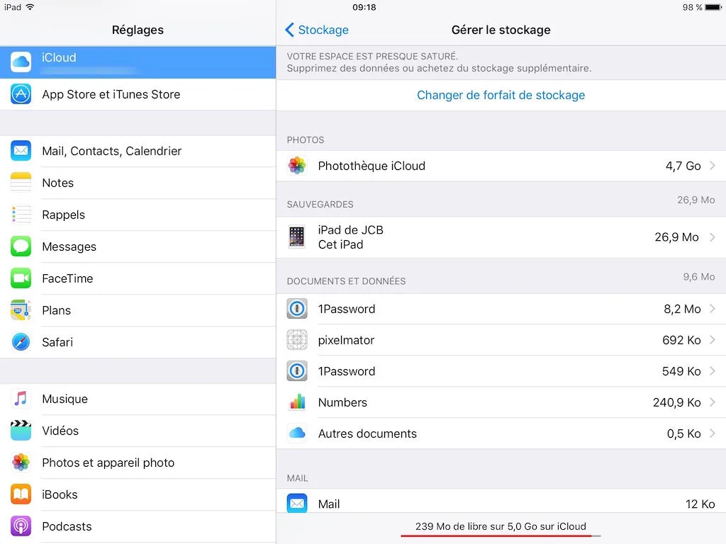 icloud phototheque prend trop de place