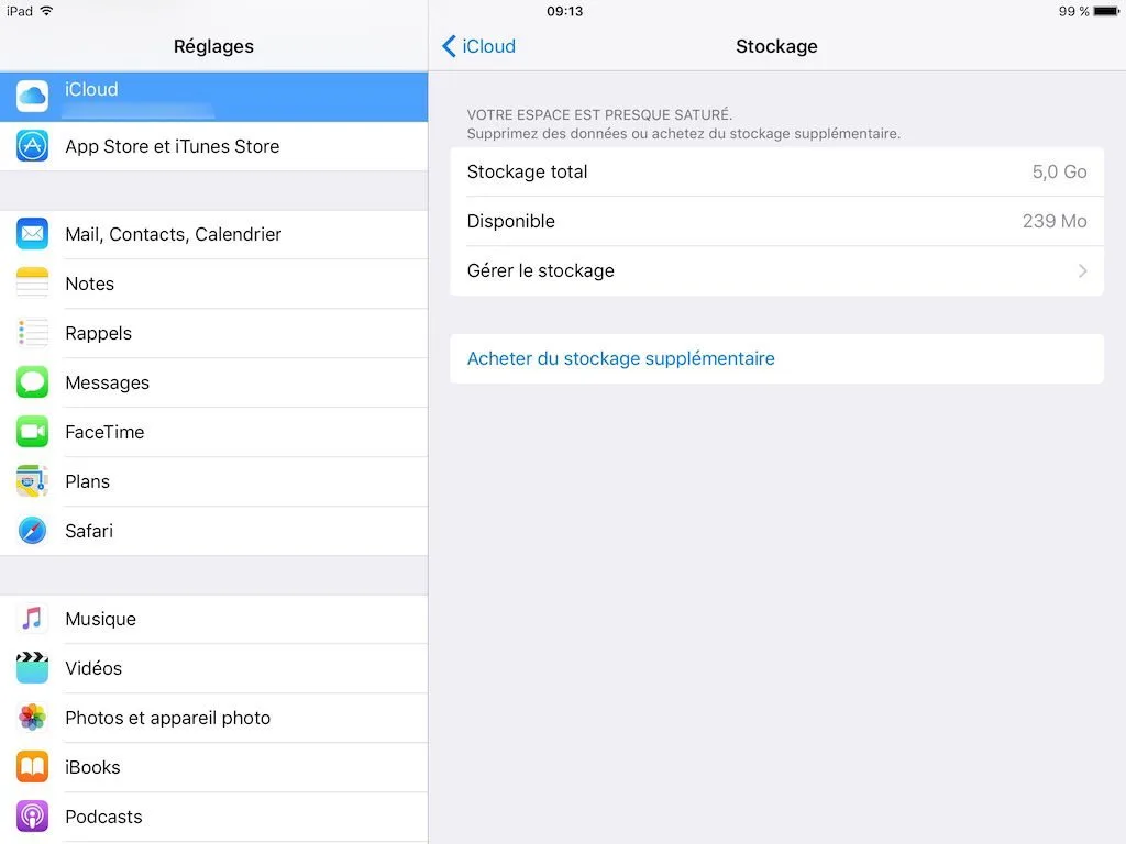 icloud votre espace est presque sature
