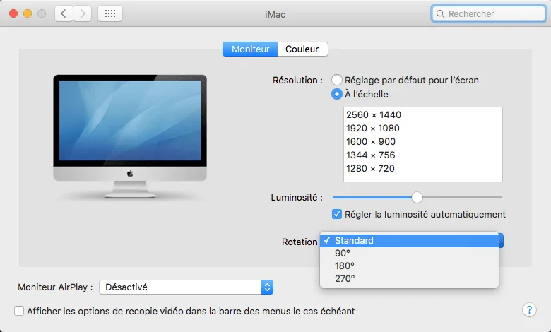 rotation ecran mac choix angle