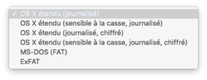 Formater un disque externe Mac choix