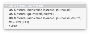 Formater un disque externe Mac choix