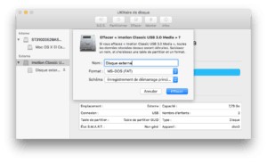 Formater un disque externe Mac msdos fat mbr