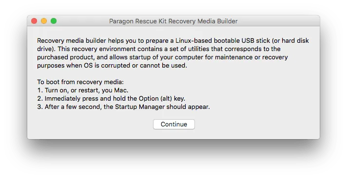 Mac ne demarre pas paragon rescue kit recovery mac