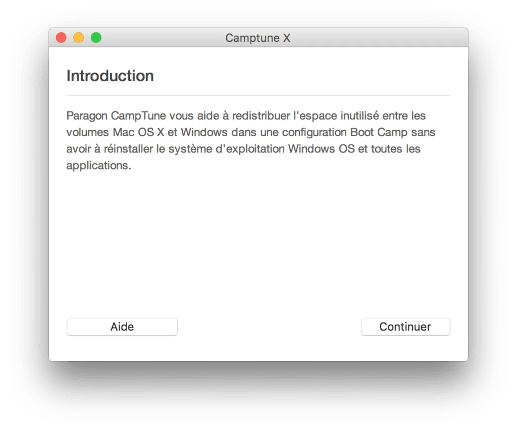 Redimensionner une partition sur Mac avec camptune x